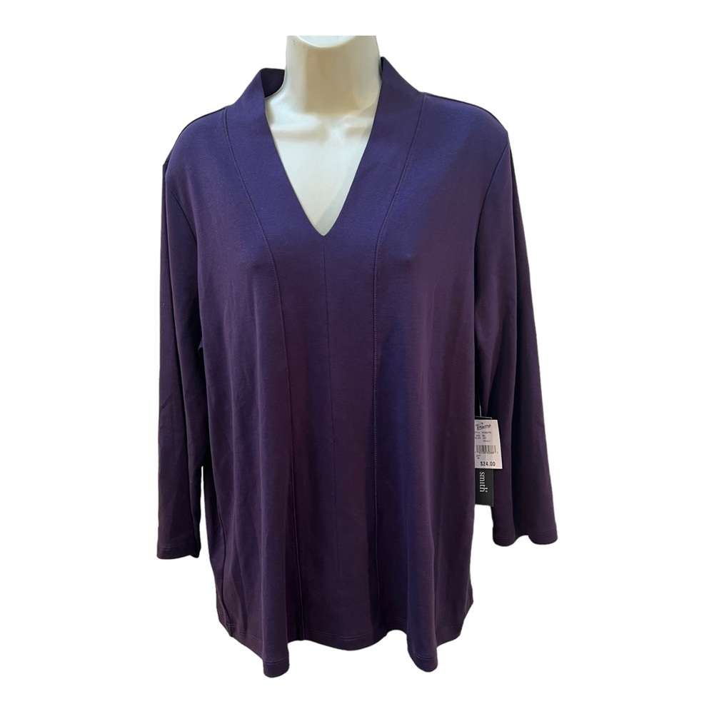 Hastings & Smith Purple Cotton Shirt Top Blouse V Neckline Long Sleeves NWT